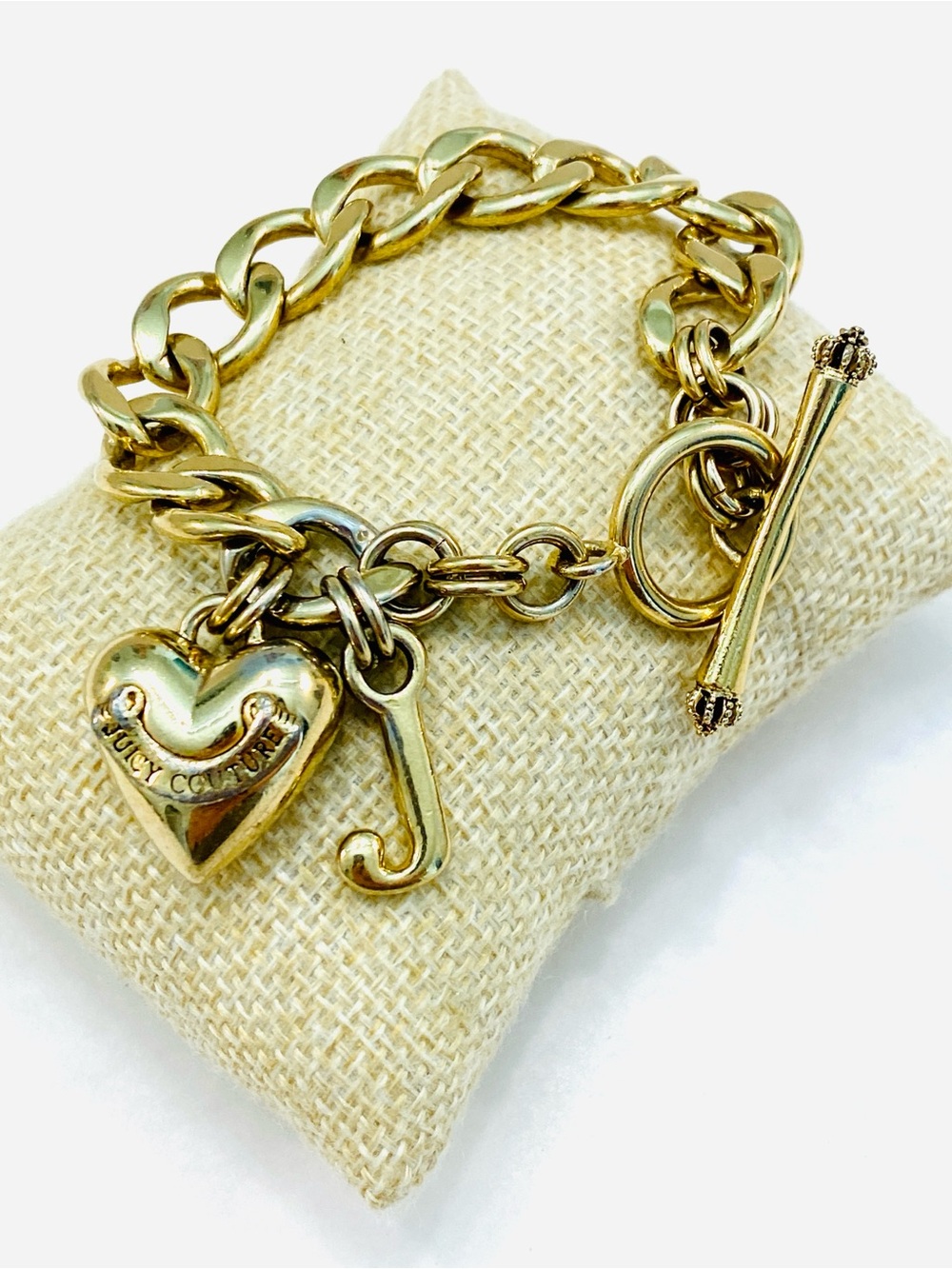 Juicy Couture Gold Heart & J Initial Toggle Charm Bracelet